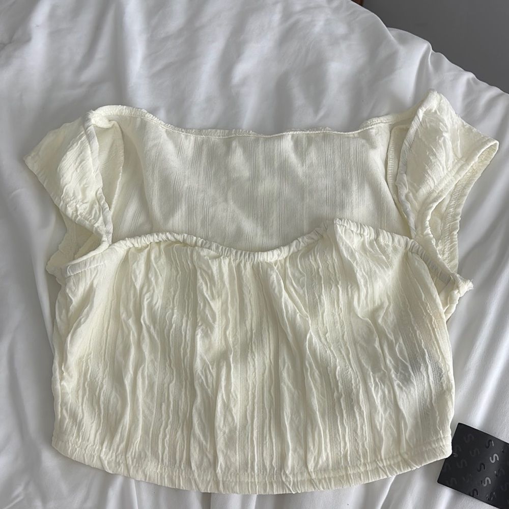 SHEIN Cream Puff Sleeve Ruched Crop Blouse